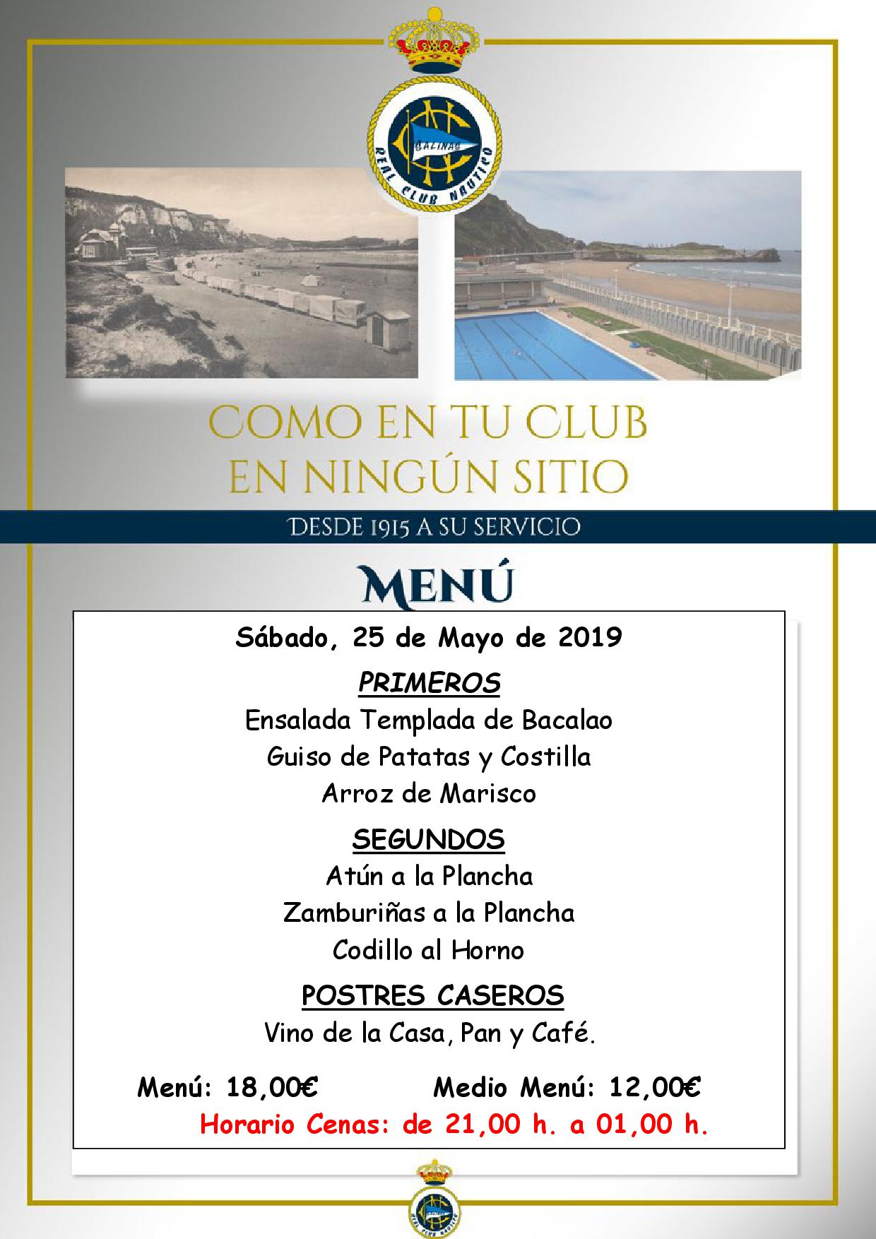 MENÚ FIN DE SEMANA Real Club Náutico Salinas